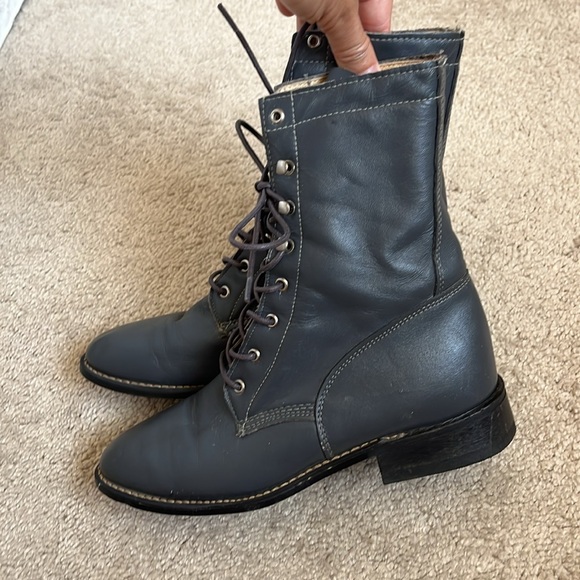 Beautiful Vintage Grey Gray Mid Calf Laceup Leather Doc Style Moto Riding Boots - Picture 6 of 11